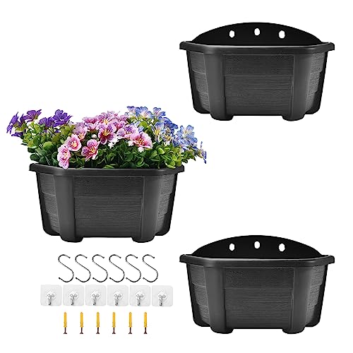 ORIMERC 3er Wandbehang Pflanzgefäß Blumentopf für Geländer Zaun Balkon Außen-und Innenbereich Küche Kräuterpflanzenkorb Vertikaler Garten Wohnwandmontage- halbrund-flache Rückseite-dunkles Kaffeebraun von ORIMERC