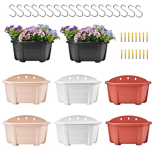 ORIMERC 8 Pack 25cm Wand-Pflanzgefäße aus Kunststoff, Retro-Stil, Geländer, hängende Pflanzgefäße, Pflanzen, Blumen, Kunststofftöpfe, Körbe für Balkon, Zaun, Garten, Außen- und Innenbereich-4 Farben von ORIMERC