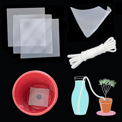 Orimerc 50 Stücke Drainage Mesh Pad Sieb für Pflanzentopf Loch & 9m selbstbewässernde Hydroponik Docht Schnur Urlaub automatische Tränke Sitter Topf Bonsai saftige Blume Boden Gitter von ORIMERC