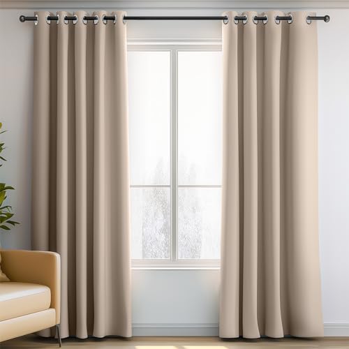 ORINOVA Blickdicht Vorhang Beige Wohnzimmer Thermovorhang Fenster Verdunkelung 107x213 cm Schlafzimmer Blackout Gardinen mit Ösen 2er Set von ORINOVA