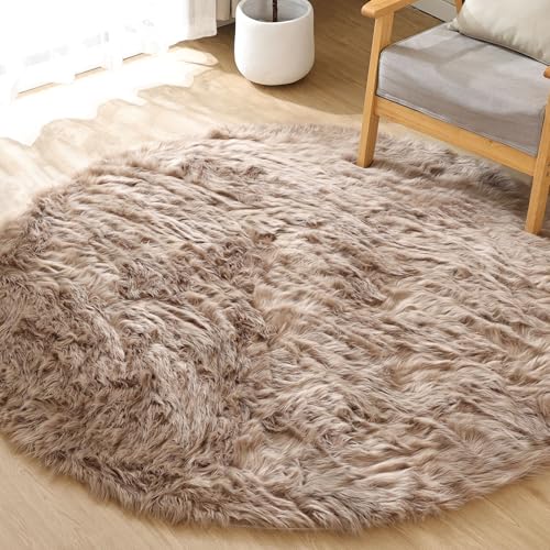ORINOVA Teppich Rund Beige 150 cm Flauschig Fellteppich Kunstfell Schlafzimmer Wohnzimmer Bettvorleger Waschbar Weich Kuschelteppich von ORINOVA