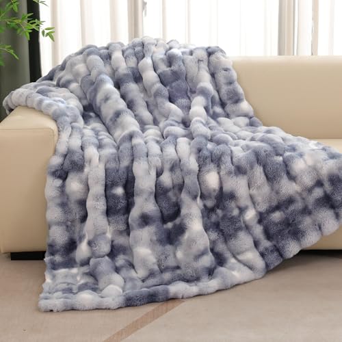 ORINOVA Kuscheldecke Bubble Flauschige Decke Plüschdecke 130x150 cm Blau Sofadecke Kuschelig Wohndecke Fleecedecke Kunstfell Felldecke Warme Decke Bett von ORINOVA