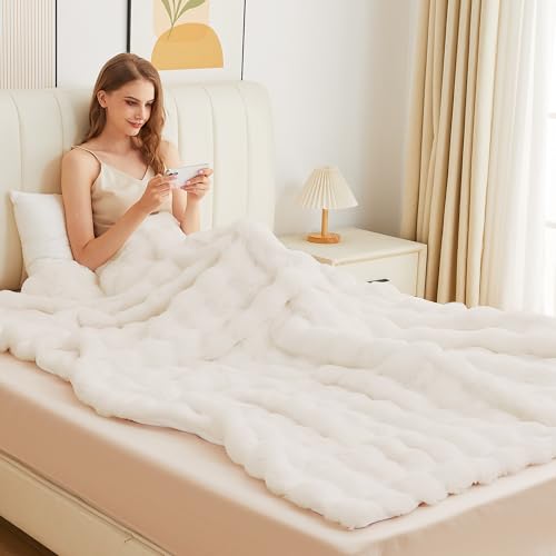 ORINOVA Kuscheldecke Flauschig Bubble Decke Beige 230x275 cm Sofadecke Kuschelig Kunstfell Plüschdecke Wohndecke Kuschelweich Fleecedecke Schlafzimmer von ORINOVA