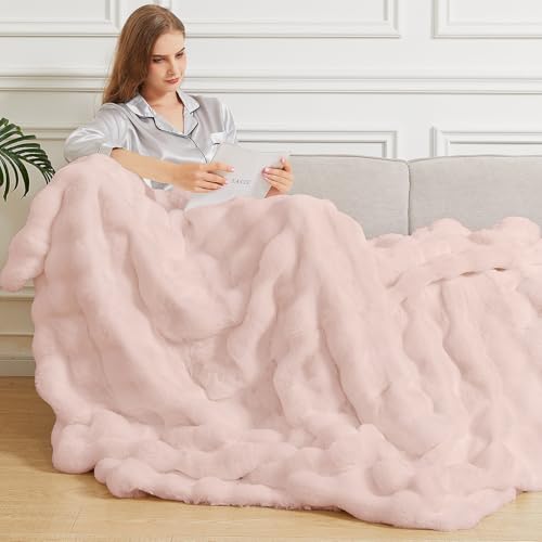 ORINOVA Kuscheldecke Flauschig Bubble Decke 150x200 cm Rosa Plüschdecke Kunstfell Felldecke Decke Sofadecke Wohndecke Bett Fleecedecke von ORINOVA