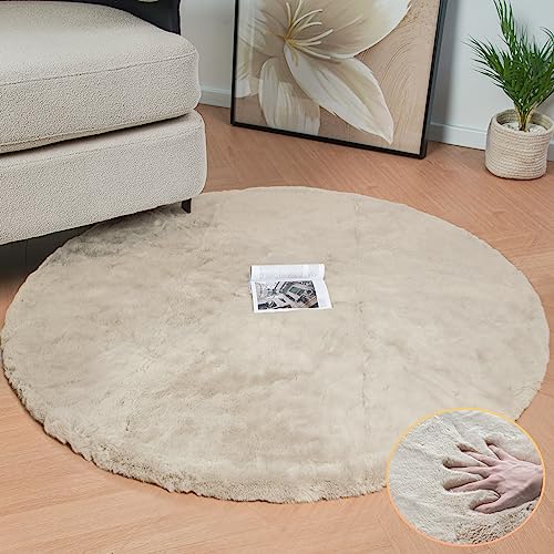 ORINOVA Runder Teppich Beige Flauschig Waschbar Fellteppich 120 cm Kunstfell Kurzflor Teppich Schlafzimmer Rund Wohnzimmer Bettvorleger Kinderzimmer Weich Deko von ORINOVA