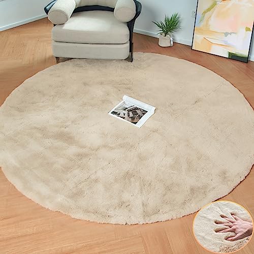 ORINOVA Runder Teppich Beige Waschbar Fellteppich Flauschiger Kunstfell Kurzflor 150 cm Teppich Schlafzimmer Kinderzimmer Wohnzimmer Weich Gegend Deko von ORINOVA