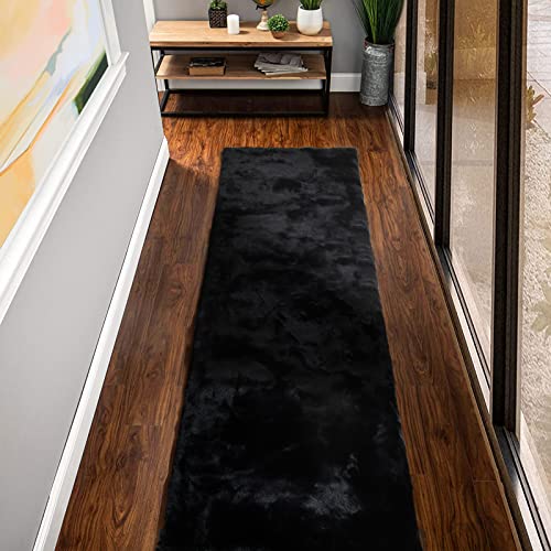 ORINOVA Teppich Flauschig Läufer Schwarz 60x240 cm Teppich Schlafzimmer Wohnzimmer Weich Waschbar Fellteppich Kunstfell Kurzflor Rechteckig von ORINOVA