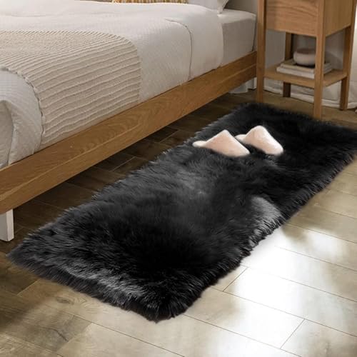 ORINOVA Teppich Läufer Bettvorleger Schwarz Flauschig 60x180 cm Schlafzimmer Fellteppich Kunstfell Teppich Kuschel Weich Waschbar Wohnzimmer von ORINOVA