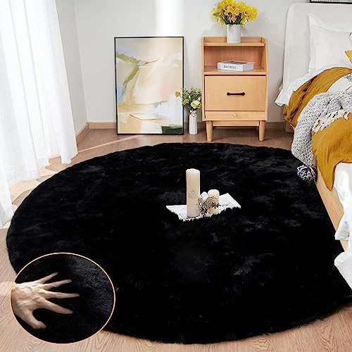 ORINOVA Teppich Rund Flauschig Waschbar Fellteppich 180 cm Schwarz Kunstfell Kurzflor Teppich Schlafzimmer Wohnzimmer Kinderzimmer Kuschelig Groß Gegend Deko von ORINOVA