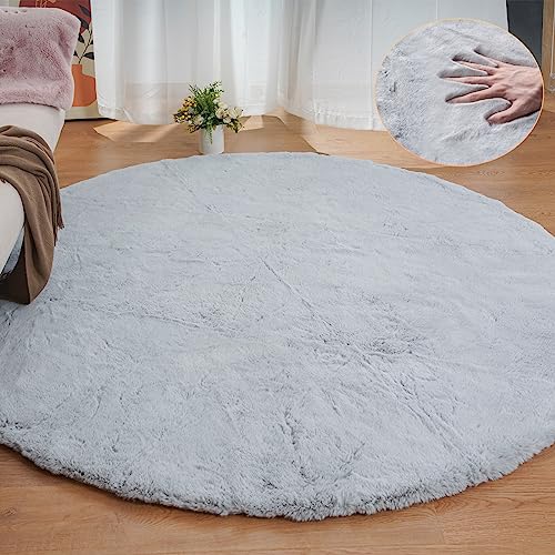 ORINOVA Teppich Rund Grau 240 cm Schlafzimmer Flauschig Wohnzimmer Runder Kunstfell Kurzflor Teppich Weich Waschbar Fellteppich Gegend Groß von ORINOVA