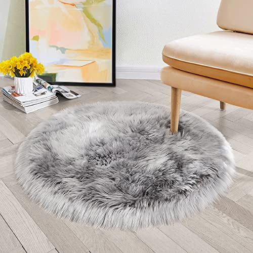 ORINOVA Teppich Rund Grau Kunstfell Flauschig 120 cm Fellteppich Kuschelteppich Schlafzimmer Waschbar Weich Bettvorleger Wohnzimmer von ORINOVA