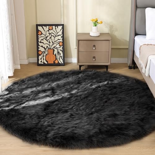 ORINOVA Teppich Rund Schwarz 180 cm Flauschig Kunstfell Schlafzimmer Kuschel Teppich Fellteppich Weich Wohnzimmer Bettvorleger Waschbar ORINOVA Teppich Rund Schwarz 180 cm Flauschig Kunstfell Schlafzimmer Kuschel Teppich Fellteppich Weich Wohnzimmer Bettvorleger Waschbar von ORINOVA