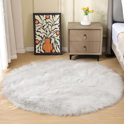 ORINOVA Teppich Rund Weiß 150 cm Flauschig Kunstfell Fellteppich Kuschelteppich Weich Schlafzimmer Bettvorleger Wohnzimmer Waschbar ORINOVA Teppich Rund Weiß 150 cm Flauschig Kunstfell Fellteppich Kuschelteppich Weich Schlafzimmer Bettvorleger Wohnzimmer Waschbar von ORINOVA