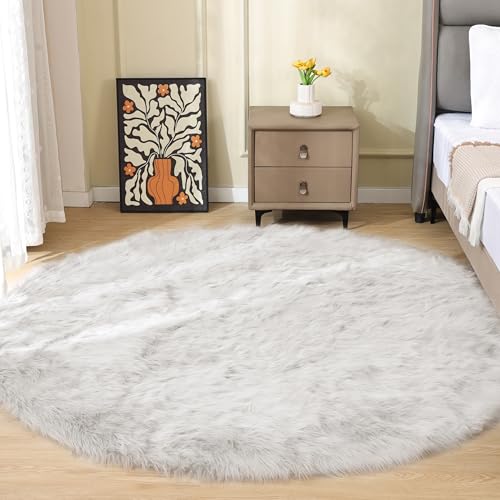 ORINOVA Teppich Rund Weiß 180 cm Kuschel Flauschig Kunstfell Teppich Fellteppich Weich Schlafzimmer Wohnzimmer Bettvorleger Waschbar von ORINOVA