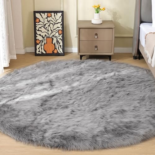 ORINOVA Teppich Runder Grau 200 cm Kunstfell Flauschig Fellteppich Schlafzimmer Wohnzimmer Weicher Waschbar Bettvorleger Kuschelteppich ORINOVA Teppich Runder Grau 200 cm Kunstfell Flauschig Fellteppich Schlafzimmer Wohnzimmer Weicher Waschbar Bettvorleger Kuschelteppich von ORINOVA