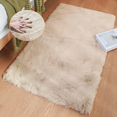 ORINOVA Teppich Schlafzimmer Beige Waschbar Flauschig 60x90 cm Fellteppich Kunstfell Wohnzimmer Kinderzimmer Kurzflor Teppich Weich Klein Deko Rechteckig von ORINOVA