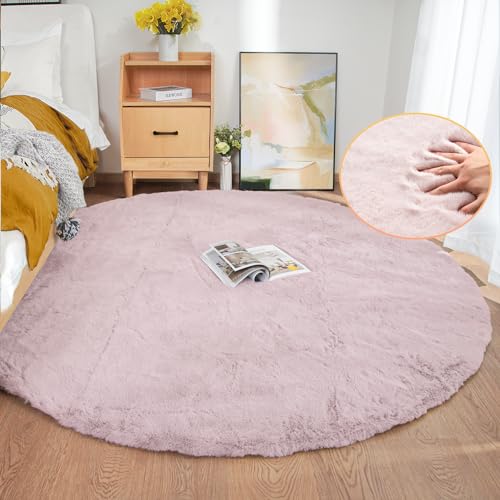 ORINOVA Teppich Rund Rosa 180 cm Fellteppich Flauschiger Kunstfell Runder Teppich Schlafzimmer Kinderzimmer Wohnzimmer Weich Waschbar Pink Circle Rug von ORINOVA