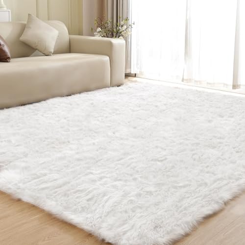 ORINOVA Teppich Weiß 240x300 cm Flauschig Wohnzimmer Kuschelteppich Fellteppich Kunstfell Weicher Schlafzimmer Bettvorleger Waschbar von ORINOVA