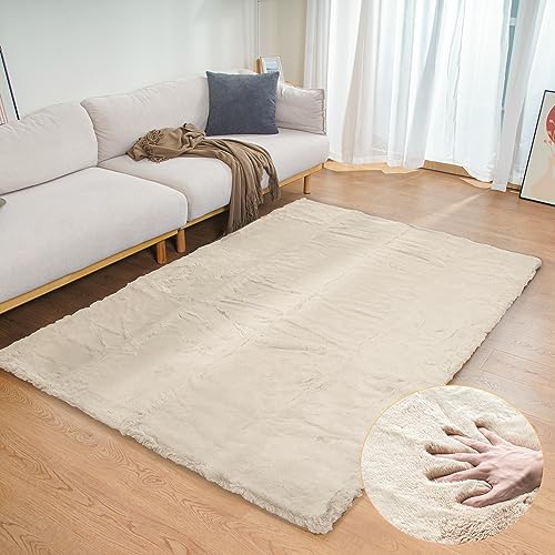 ORINOVA Teppich Beige Flauschig 120x180 cm Wohnzimmer Schlafzimmer Kinderzimmer Fellteppich Bettvorleger Kunstfell Teppiche Gegend Weich Waschbar Rechteckig von ORINOVA
