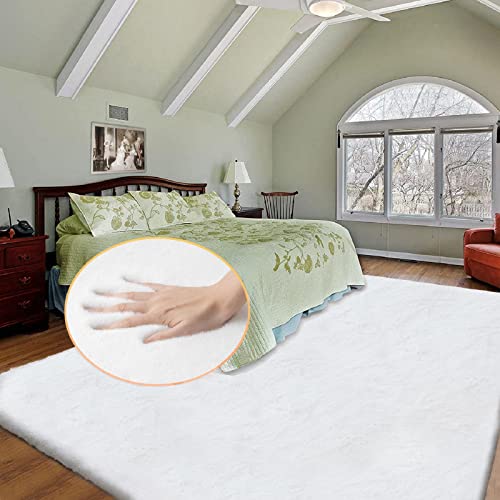 ORINOVA Teppich Wohnzimmer Schlafzimmer Waschbar 240x300 cm Weiß Fellteppich Kunstfell Flauschiger Kurzflor Teppich Weich Gegend Kinderzimmer Groß Deko Rechteckig von ORINOVA