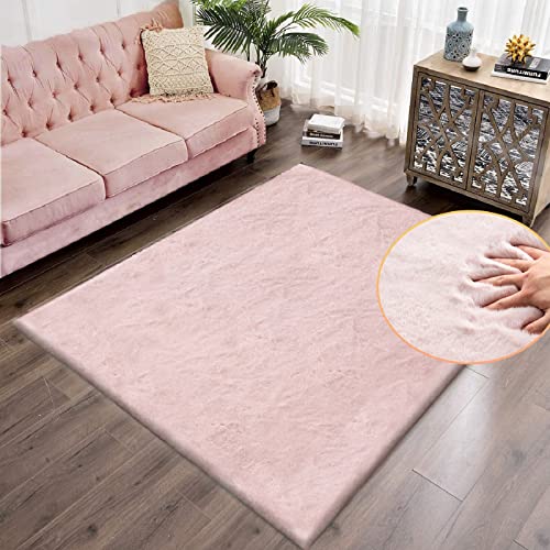 ORINOVA Teppich Wohnzimmer Waschbar Flauschig 150x240 cm Fellteppich Rosa Schlafzimmer Kinderzimmer Kunstfell Kurzflor Teppich Weich Deko Rechteckig von ORINOVA