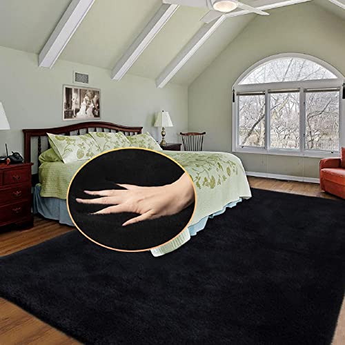 ORINOVA Teppich Wohnzimmer Waschbar Schwarz 240x300 cm Fellteppich Schlafzimmer Kinderzimmer Kunstfell Flauschiger Kurzflor Teppiche Kuschelig Gegend Groß Deko Rechteckig von ORINOVA