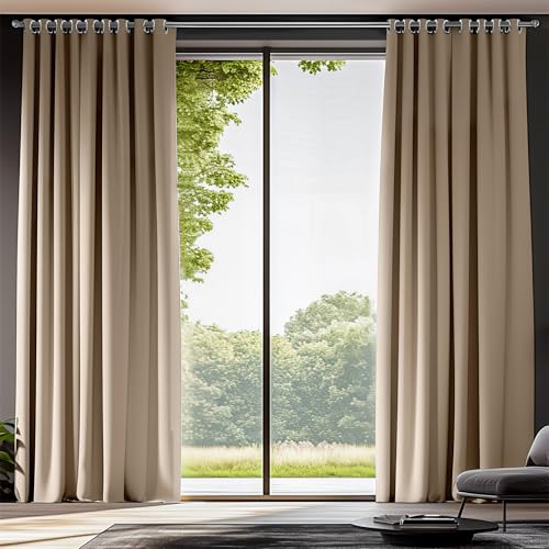 ORINOVA Vorhang Blickdicht Beige 140x244 cm Wohnzimmer Thermovorhang Hitzeschutz Fenster Verdunkelung Schlafzimmer Gardinen mit Ösen 2er Set von ORINOVA