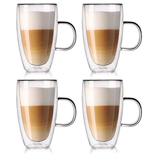 orion group Thermogläser 4 Stück Kaffeegläser Doppelwandig Doppelglas Teeglas Kaffeeglas Doppelwandiges Doppelwandige Teegläser Thermo Gläser Thermoglas für KAFFEE Tee macchiato 430 ml von orion group