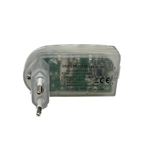 GRUPO FALADESA Netzteil LED Driver Stecker 2-Pin KP12W-0700-160 Eurostecker 0.4A DC 3-16V 12W SELV equivalent transparent von ORION LIGHTSTYLE