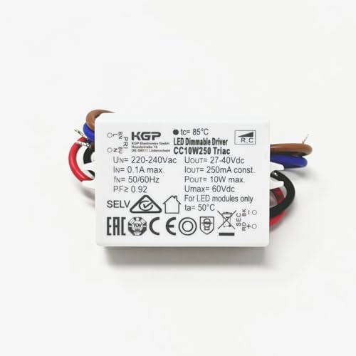 LED Dimmable Driver Treiber CC10W250 Triac 250mA 10W 50/60Hz 40Vdc Elektronischer Transformator Trafo mit Kabel dimmbar weiß von ORION LIGHTSTYLE