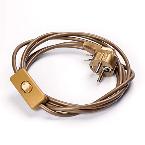 Netzkabel Schuko Stecker an offenes Ende m. Schnurschalter Kabel Schalter Anschluss Zuleitung (3,1m, gold) von ORION LIGHTSTYLE