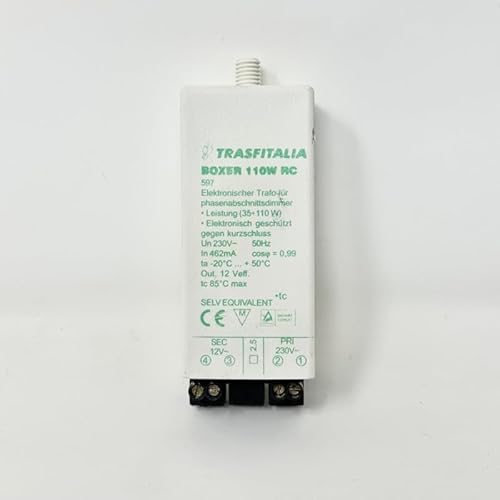 TRASFITALIA Driver BOXER 110W RC Elektronischer Transformator für Phasenabschnittsdimmer 35-110W 12V 462mA SELV equivalent weiß von ORION LIGHTSTYLE