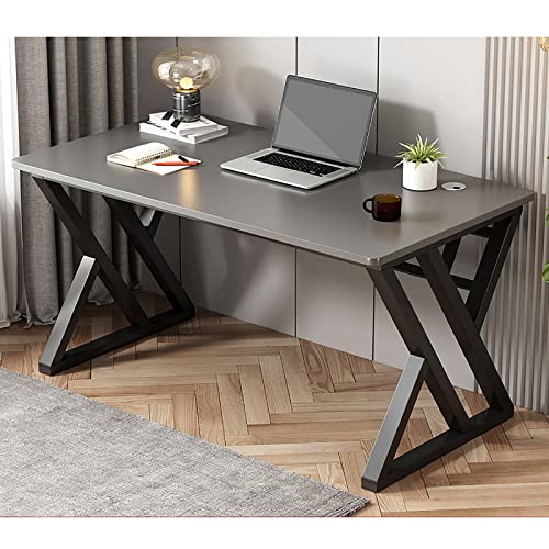 ORKHWJ Computertisch, Desktop-Heimspieltisch, Moderner Schreibtisch, Grau, 120 cm, schwarzer Rahmen von ORKHWJ
