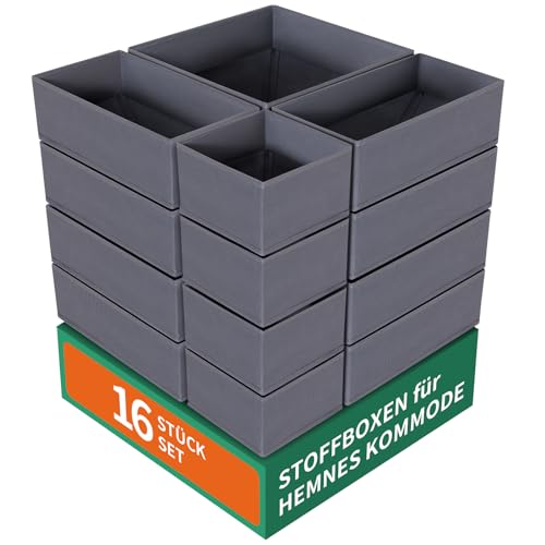 ORLISA 16er Set Schubladen Organizer kompatibel mit HEMNES Kommode andere Schubladensysteme, Faltbare Aufbewahrungsboxen für Kleidung, Modular einsetzbar für Kleiderschrank Wickelkommode, Grau von ORLISA