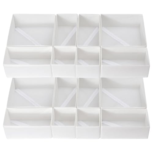 ORLISA 16er Set Schubladen Organizer kompatibel mit HEMNES Kommode andere Schubladensysteme, Faltbare Aufbewahrungsboxen für Kleidung, Modular einsetzbar für Kleiderschrank Wickelkommode, Weiß von ORLISA