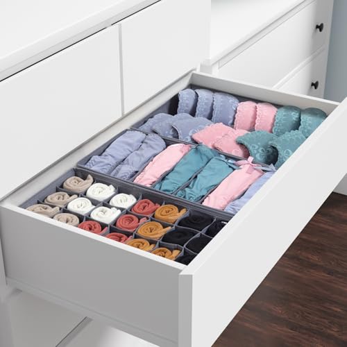 ORLISA 3er Set Schubladen Organizer Kompatibel mit MALM Kommode Schubladen Faltbare Aufbewahrungsboxen für Kleidung, BHs, Socken, Babykleidung Grau von ORLISA