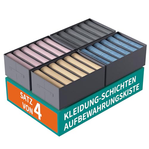 ORLISA 4er Set Kleiderschrank Organizer Faltbare Aufbewahrungsboxen mit 6 Fächern für Hosen Kleidung, Schubladen Ordnungssystem 42 x 30 x 17 cm, Grau von ORLISA