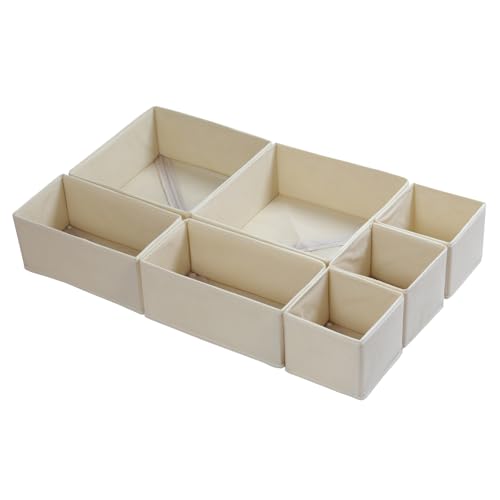 ORLISA 7er Set Schubladen Organizer kompatibel mit MALM Kommode, Faltbare Aufbewahrungsboxen für Kleidung, Geeignet für Schrank und Wickelkommode, Beige von ORLISA
