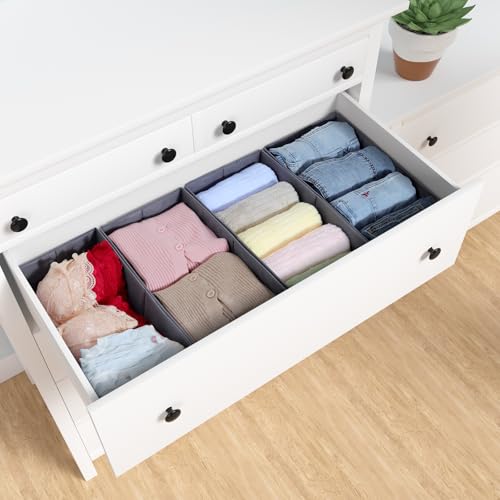 ORLISA 4er Set Schubladen Organizer kompatibel mit HEMNES Kommode 108x96 cm, Faltbare Aufbewahrungsboxen mit stabiler Basis, Grau von ORLISA