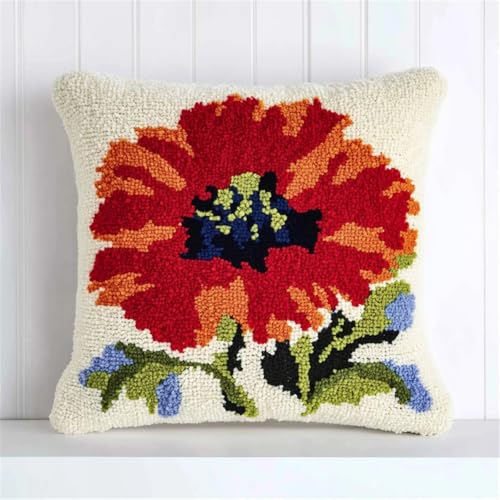 ORLUMY Kissen Knüpfen Kit Mohn 43X43Cm,17X17Zoll Knüpfkissen Set Für Anfänger Erwachsene Oder Kinder Zum Selber Knüpfen,Diy Knüpfteppich Knüpfpackung von ORLUMY