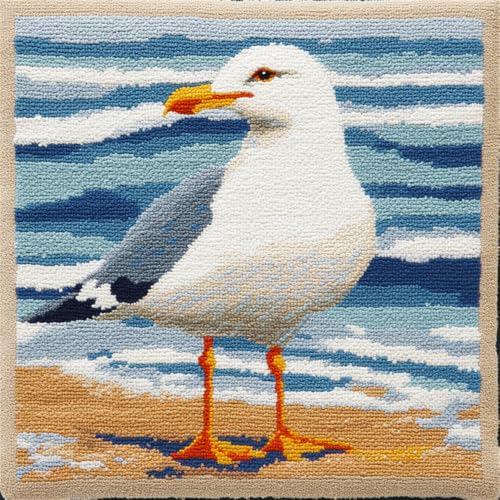 ORLUMY Knüpfkissen Zum Selber Knüpfen,Möwe,Knüpfen Set Handgemachte Geschenke Knüpfteppich Für Kinder Und Erwachsene Knüpfset,43X43Cm von ORLUMY