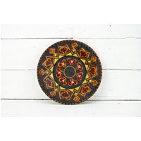 Vintage Holzteller, Kunst Dekorative Platte, Wand Holz Schale, Boho Teller Handgeschnitzt, Pyrographie Folk Art von ORMagArt