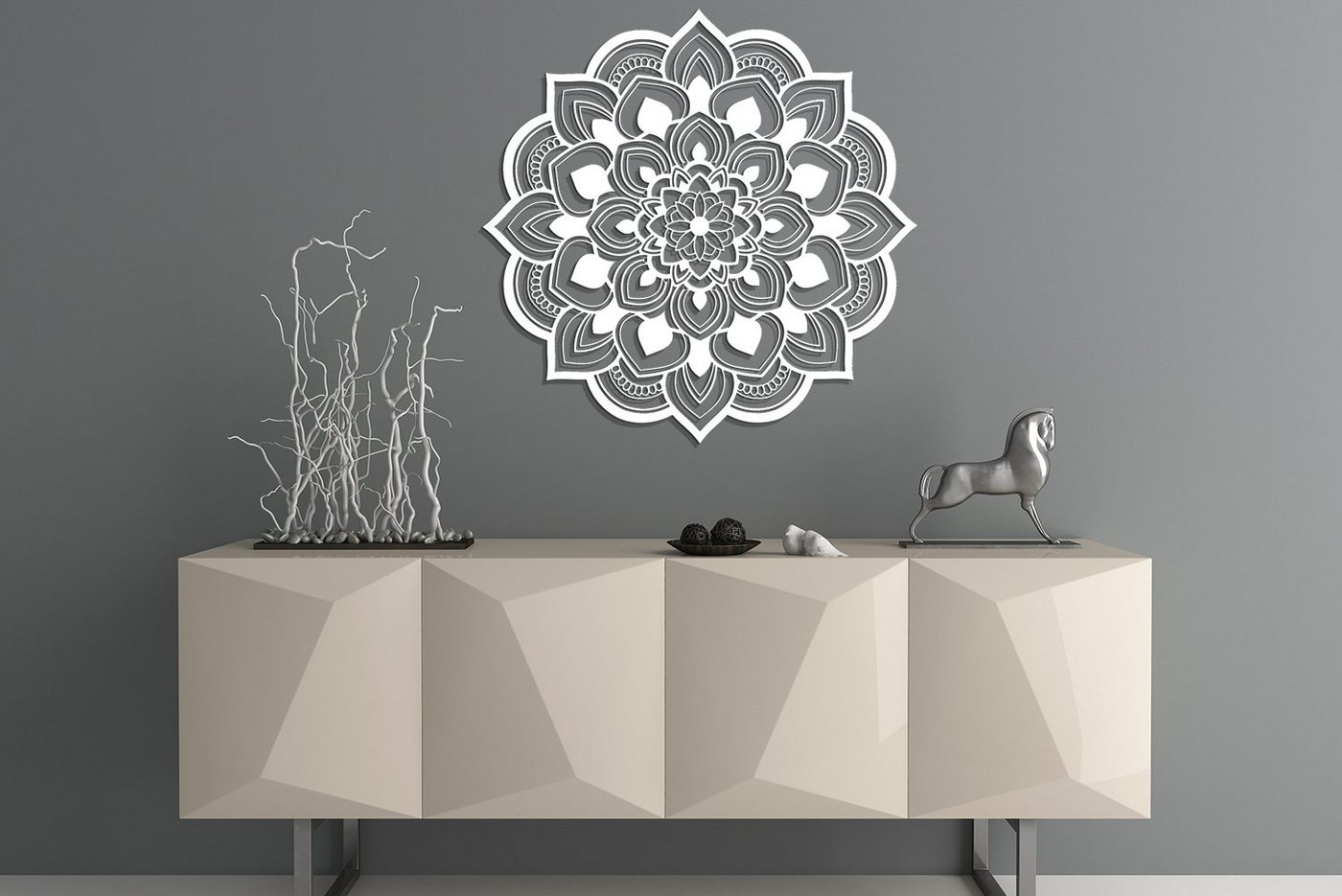 ORNAMENTI Wanddekoobjekt 3D grosse Wanddeko, Mandala, Blume, Holzbild, Ornament, Handwerk von ORNAMENTI