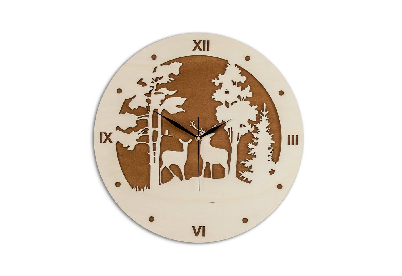 ORNAMENTI Wanduhr GROSSE, DEKORATIVE SKANDINAVISCHE UHR, HIRSCH, WALD von ORNAMENTI