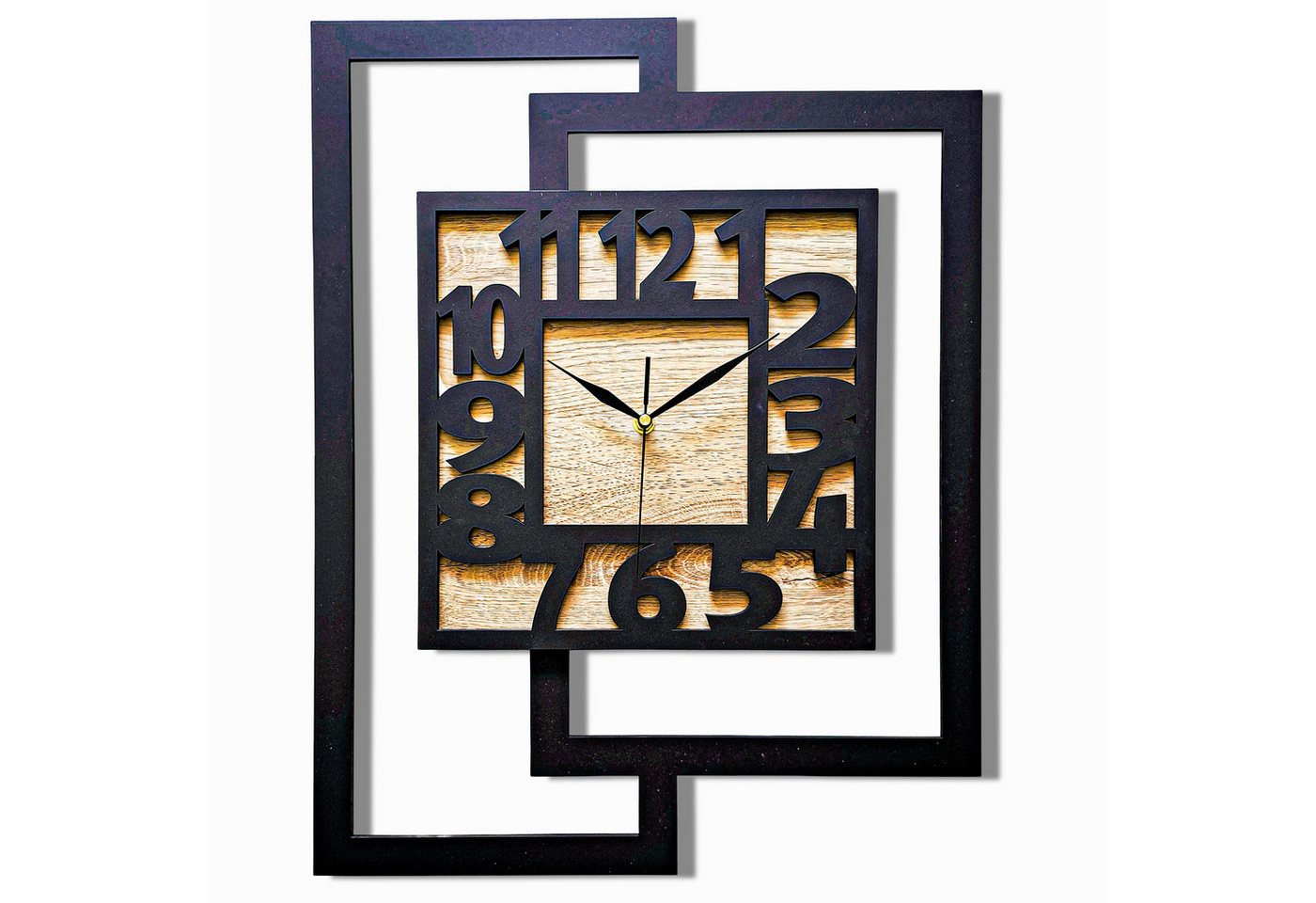 ORNAMENTI Wanduhr Grosse, moderne, geometrisch, Holz, hingucker, rechteckig hochkant (vertical, loft, ohne Ticken, Wanddeko, Holzdeko, leise / lautlos) von ORNAMENTI