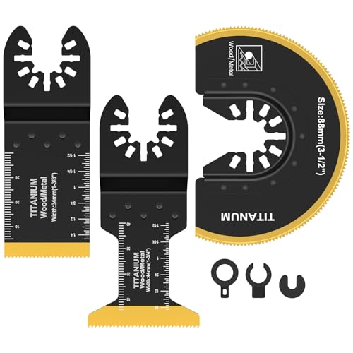 3 Stück Multitool Sägeblätter Titan-Bimetall Enthalten 34mm/44mm Halbkreis Sägeblat Oszillierendes Sägeblatt mit Dichtungen Oszillierendes Multitool Werkzeug für Holz Kunststoff Metall (B) von OROMYO