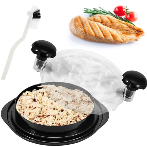 Hähnchen Zerkleinerer 25x25x8,5cm PP Hähnchen-Zerkleinerungswerkzeug mit Bürste und Transparenter Deckel Spülmaschinenfest BBQ Grill Pulled Chicken Shredder für Hähnchen Pork Rindfleisch (Schwarz) von OROMYO