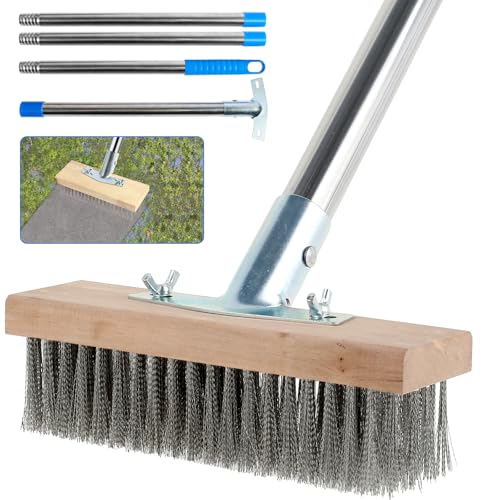 Metallbesen mit Stiel 165cm Drahtbesen Edelstahl Drahtbesen zur Moosentfernung Heavy Duty Garten Stahlbesen Unkraut für Schrubbdecks Auffahrt Hof Terrasse von OROMYO