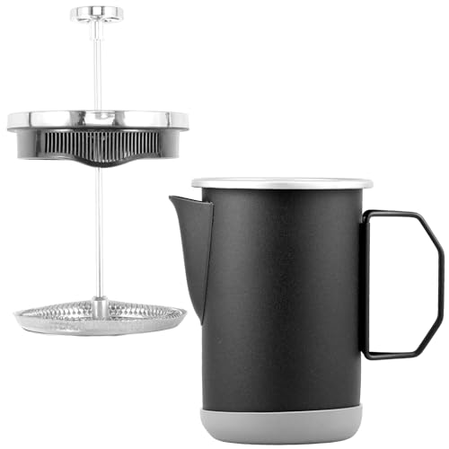 OROMYO Kaffeebereiter 1L French Press Edelstahl Kaffeepressen mit Abnehmbarer Filter und Klappgriff French Press Coffee Maker für Zuhause Outdoor Camping (Schwarz) von OROMYO