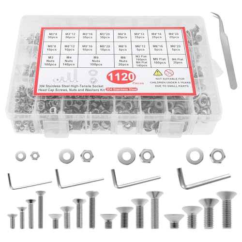 Senkkopfschrauben M3 M4 M5 M6 Counterunk Hex Sockel Schraube mit Lagerhülle Edelstahlschrauben Muttern und Unterlegscheiben Sortiment für Zuhause Senkkopfschrauben M3 M4 M5 M6 Counterunk Hex Sockel Schraube mit Lagerhülle Edelstahlschrauben Muttern und Unterlegscheiben Sortiment für Zuhause von OROMYO